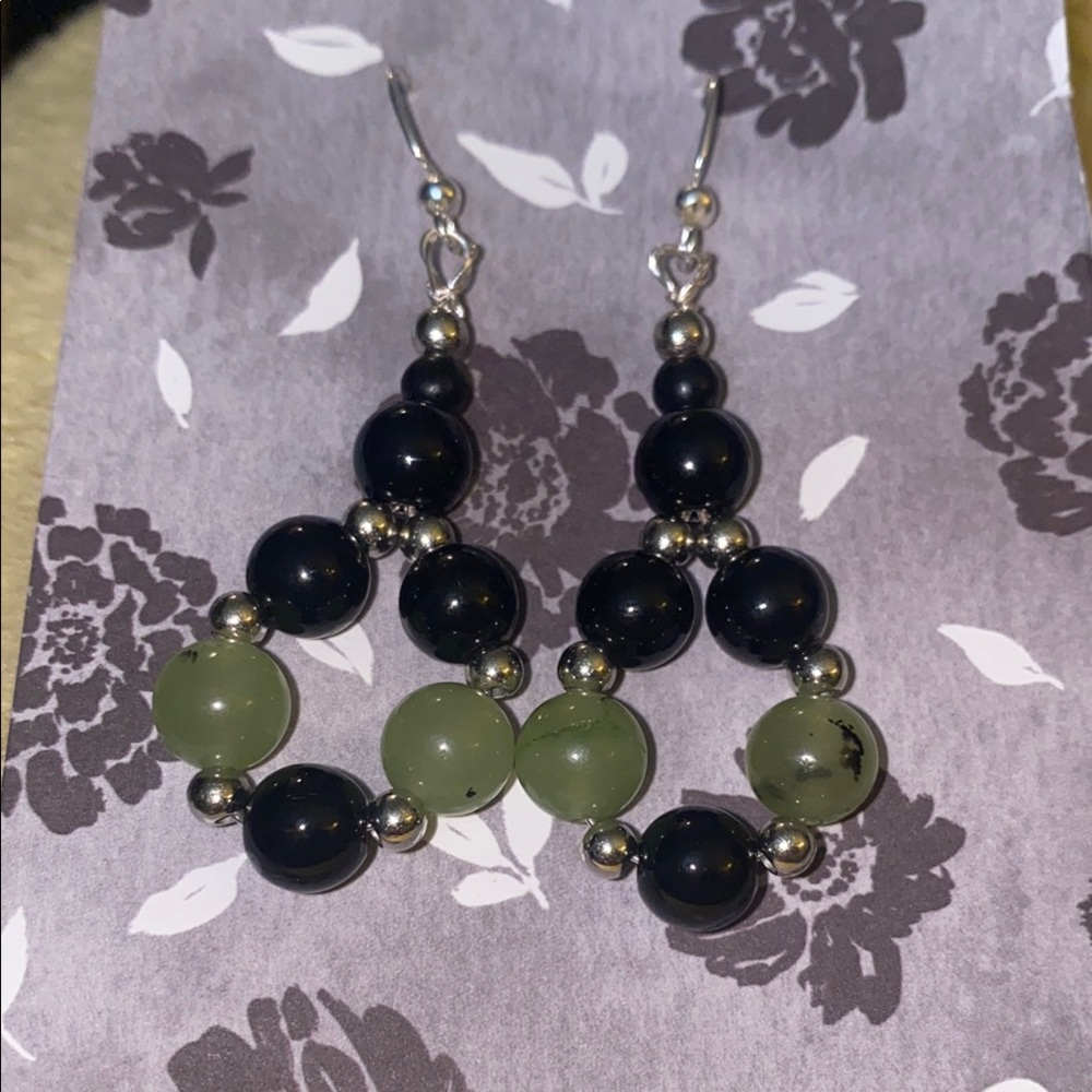Serpentine and Onyx Beaded Earrings